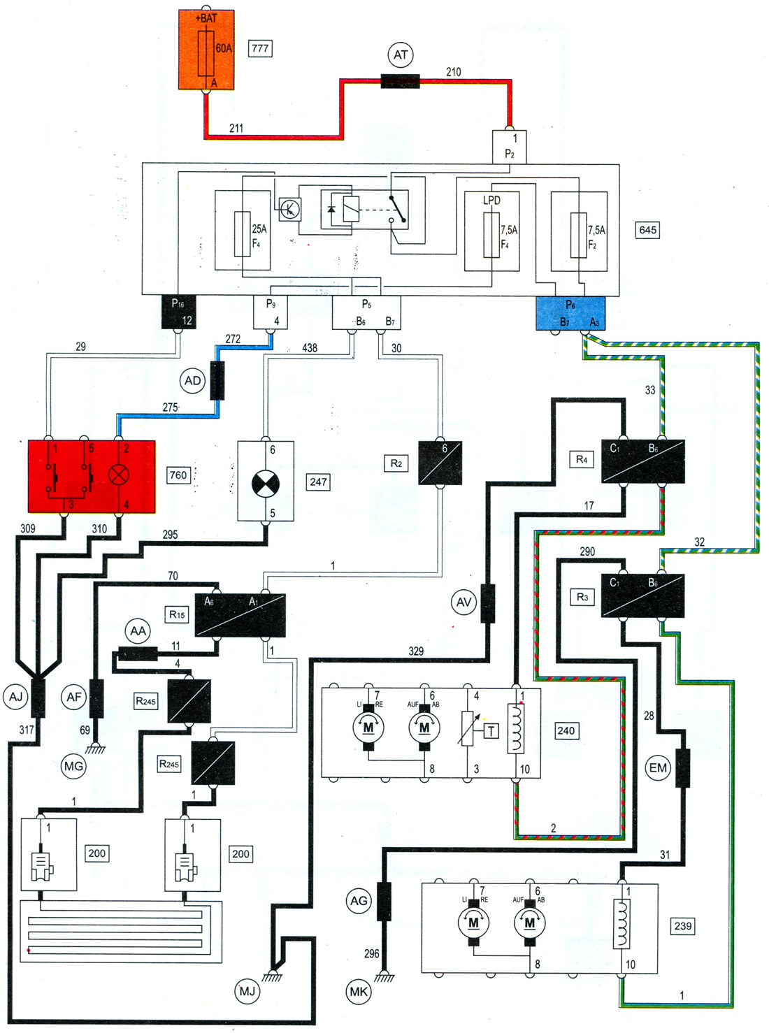 Схема 9. Обогреватель заднего стекла и боковых зеркал заднего вида ...