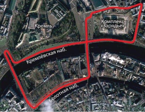Схема городской трассы в центре Москвы, близ Кремля, на которой надеются провести Гран-при России в…