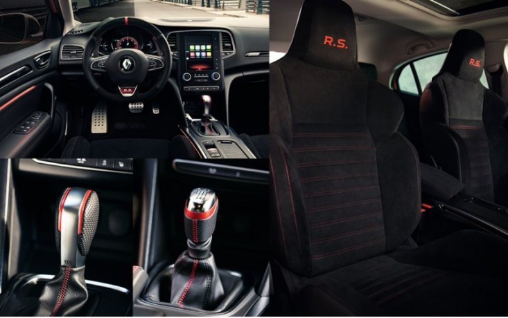 Внутри Megane RS щеголяет спортивными креслами с интегрированными подголовниками и отделкой…