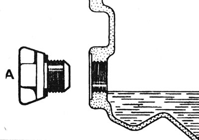 34.3. Корак заліўной / кантрольнай адтуліны ў скрынцы перадач (А) - паказаны правільны ўзровень…