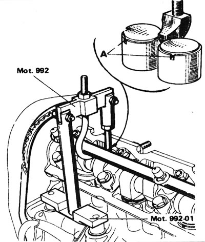 4.11. Renault tool for removing the adjusting shim. Position the grooves (A) perpendicular to the…