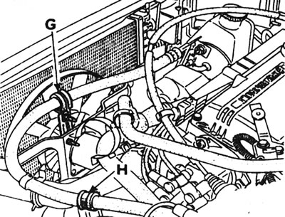 5.13. Два кранштэйны (G і Н), якія мацуюць шланг рулявога гідраўзмацняльніка мадэлі з аўтаматычнай…