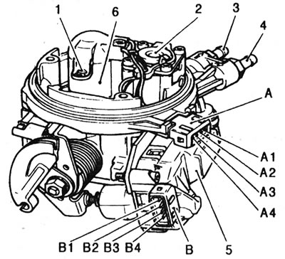 13.9. Обозначение клемм и компонентов - система центрального впрыска топлива: 1 - Датчик…