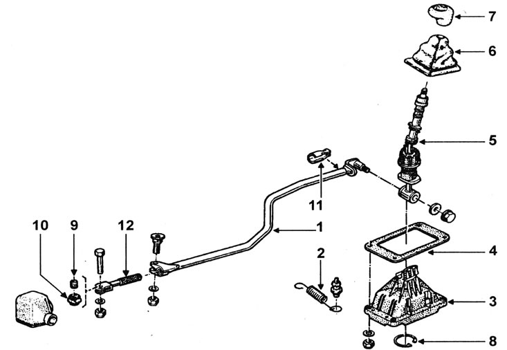 2.3а Кампаненты механізму пераключэння перадач: 1 - Шток; 2 - Спружына; 3 - Кажух шарнірнага вузла…