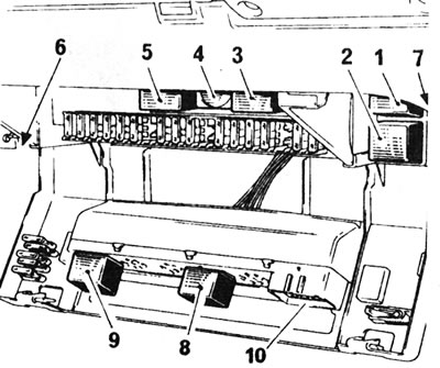 4.12а. Абазначэнне рэле ў галоўным блоку засцерагальнікаў: 1 - Рэле задняга противотуманного…