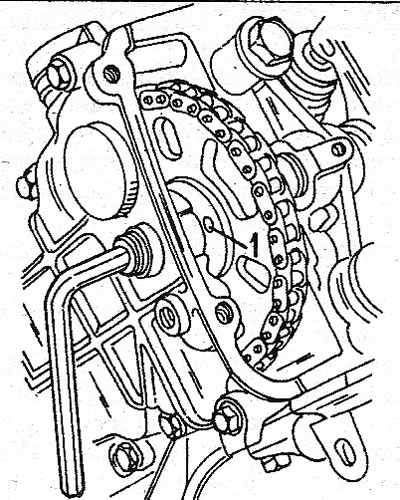 4.5 Становішча ўсталявальнага штыфта (1) у зорачцы распредвала перад дэмантажом галоўкі блока…