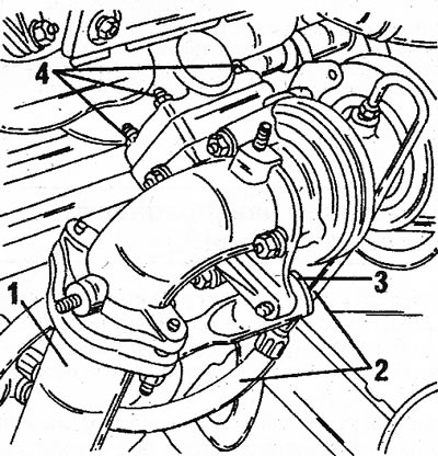 24.4 Elementy turbosprężarki1. Rura wydechowa; 2. Rurociąg naftowy; 3. Mocowanie turbosprężarki; 4.…