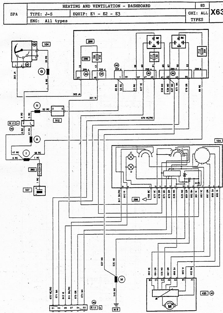 Схема 23. Подогрев и вентиляция — панель приборов (Рено Espace I и II ...