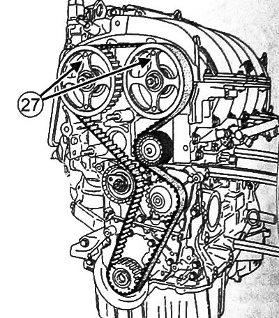 13. Поместить эмблемы RENAULT (27), выгравированные на перемычках звездочек распределительных…