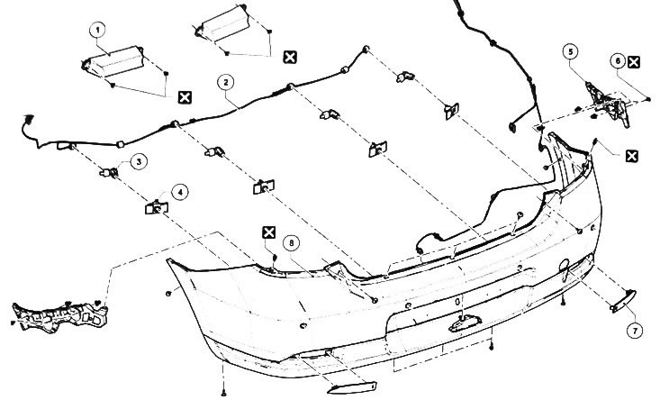 Removal and installation of a back bumper (Renault Logan 1, 2004-2012, petrol) -