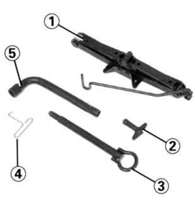 Рис. 1.102. Штатный автомобильный инструмент: 1 – возимый домкрат; 2, 4 – ключи для снятия…