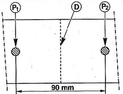 6.0а Для этого проведите линию, выдерживая одинаковое расстояние D от насечек Р1 и Р2