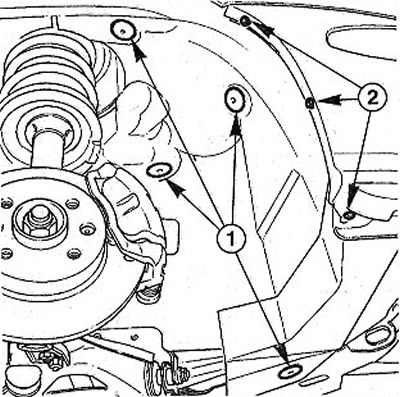 6.4а Извлеките пластмассовые фиксаторы 1 широкой отверткой, а болты 2 с головкой TORX вывинтите