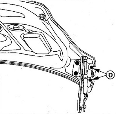 1S.1 Откройте крышку багажника и вывинтите болты D