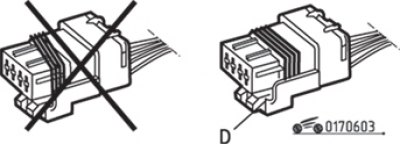 Fig. 6.3. Position of the steering wheel angle sensor connector gasket (D): left - wrong, right -…