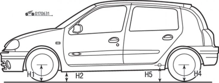 Рис. 6.31. Точки измерения дорожного просвета. Верхняя точка Н5 находится в центре сайлентблока…