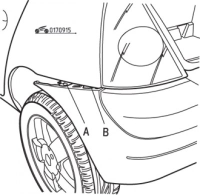Рис. 9.15. Отсоединение фиксаторов А и В заднего бампера