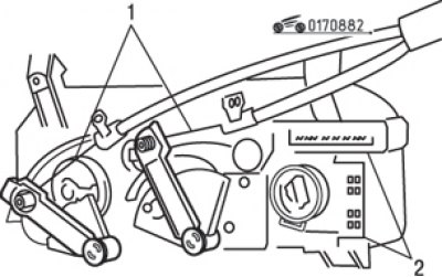 Fig. 8.82. Reverse side of the heating and ventilation control panel: 1– control cables; 2-pin…
