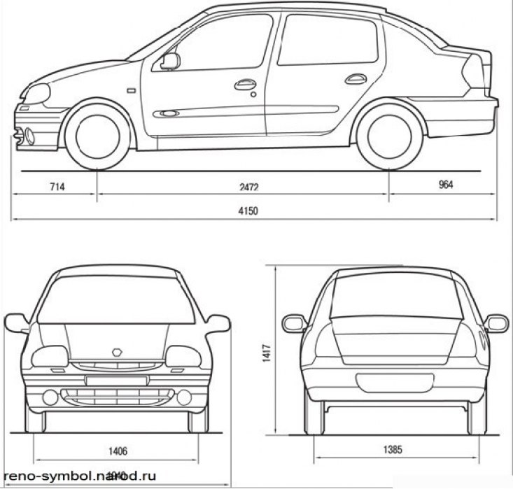 Габаритные размеры модельного ряда (Рено Симбол 2, 2008-2013, бензин ...