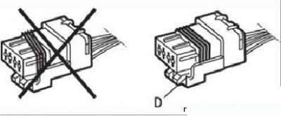Figure 6.3. Position of the steering angle sensor connector gasket (D): left - wrong, right - right