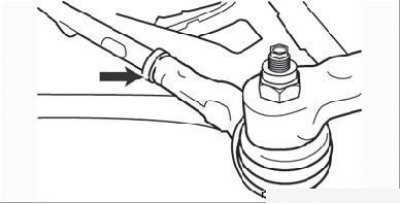 Рисунок 6.24. Крепление наконечника рулевой тяги с помощью контргайки (стрелка)