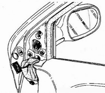 Примечание. Для снятия зеркала снимать панель двери нет необходимости.