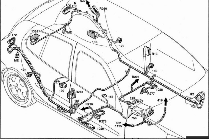 Размяшчэнне джгутоў правадоў (Рэно Сімбол 2, 2008-2013, бензін) - "Электраабстал