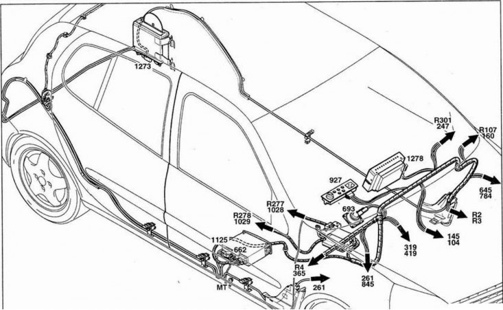 Размяшчэнне джгутоў правадоў (Рэно Сімбол 2, 2008-2013, бензін) - "Электраабстал