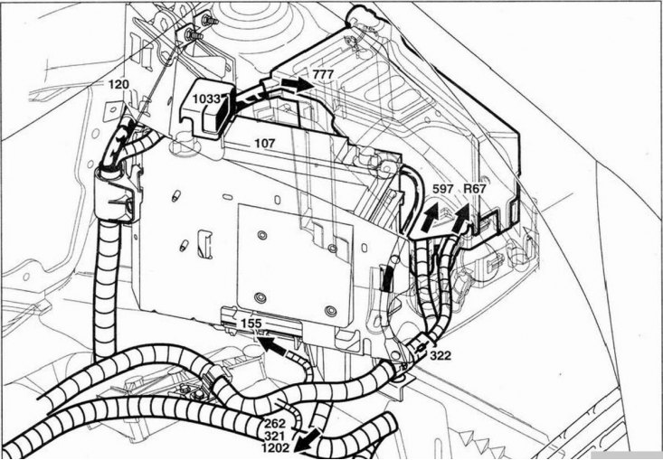 Размяшчэнне джгутоў правадоў (Рэно Сімбол 2, 2008-2013, бензін) - "Электраабстал
