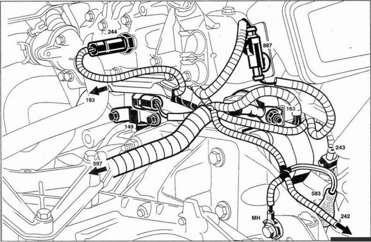 Размяшчэнне джгутоў правадоў (Рэно Сімбол 2, 2008-2013, бензін) - "Электраабстал