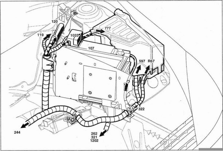 Расположение жгутов проводки меган 2
